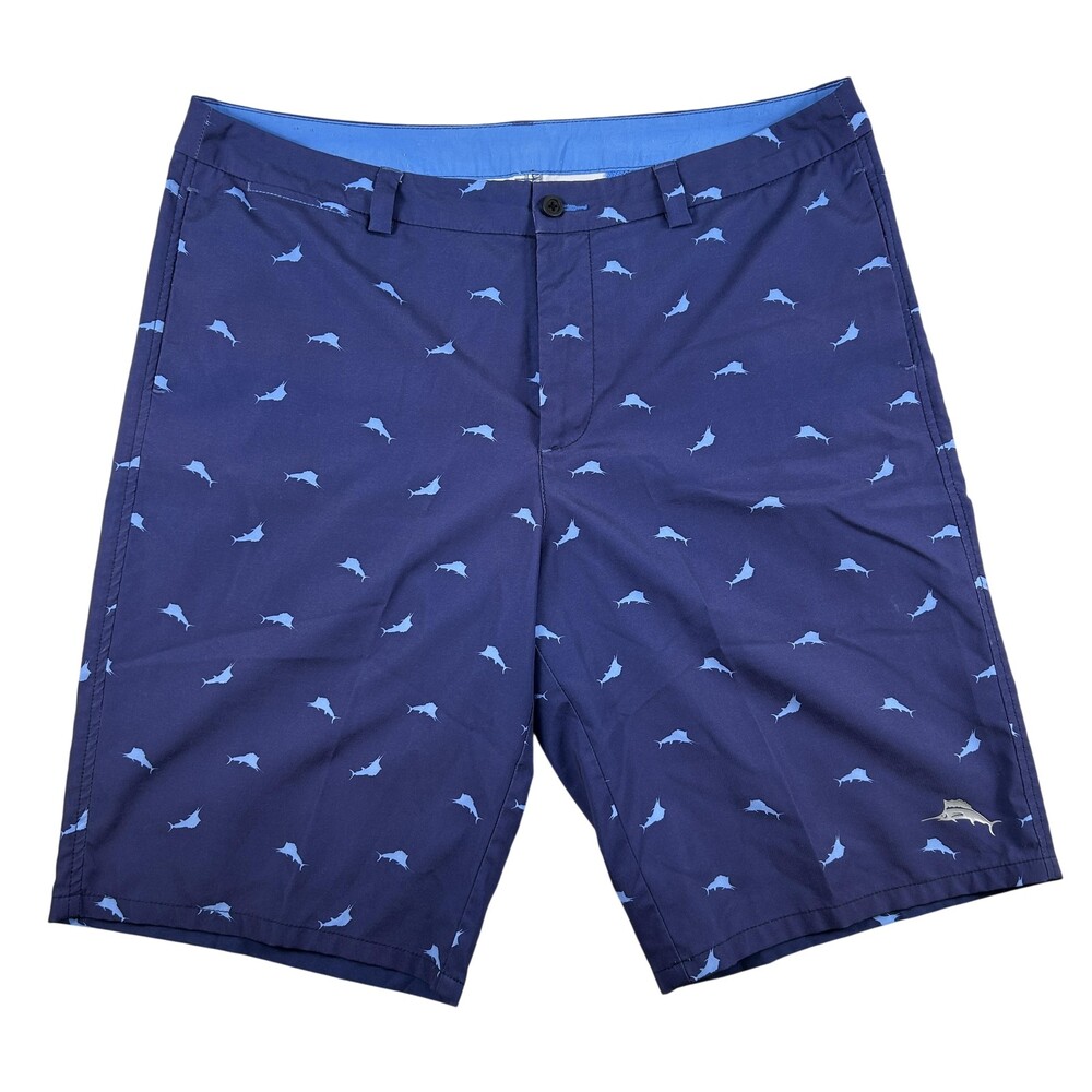 Tommy Bahama Relax Chino Shorts Mens 36 AOP Marlin Print Stretch 11" Inseam